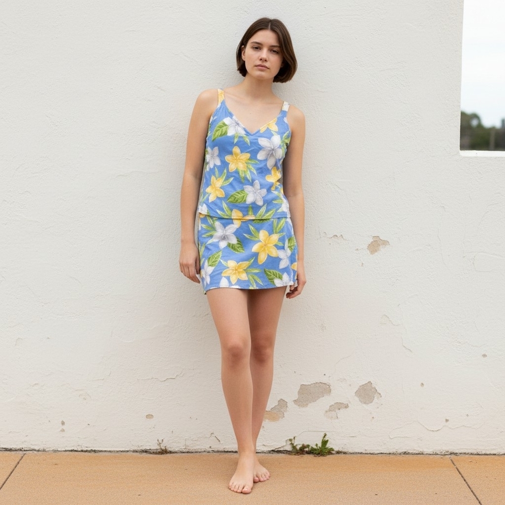 NWT Jantzen Blue and White Floral 3pc Swimsuit